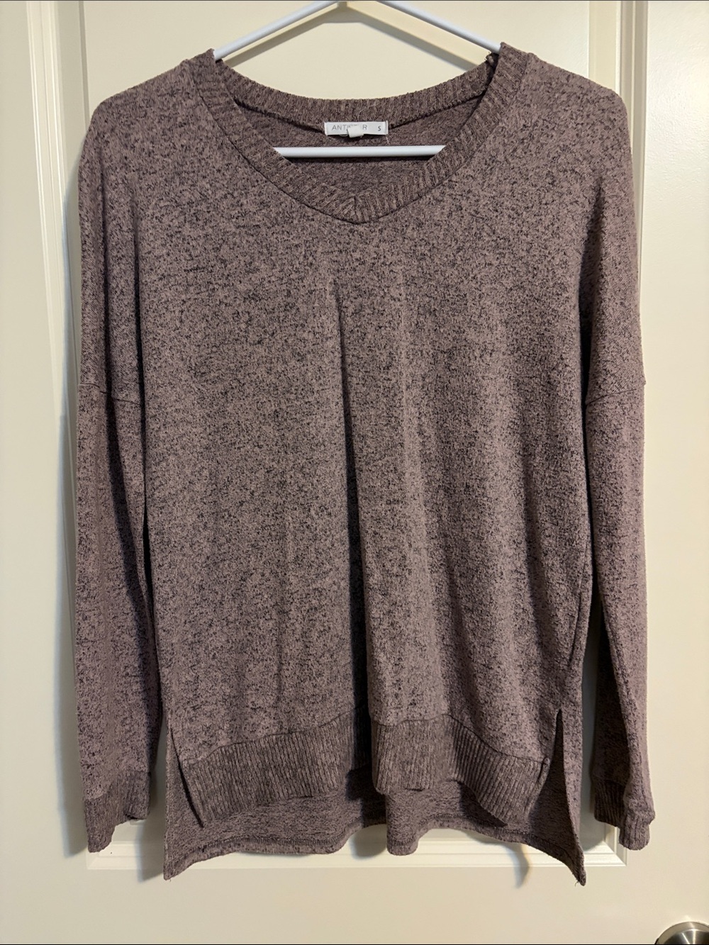 Anthropologie Dusty Mauve V-Neck Oversized Sweater